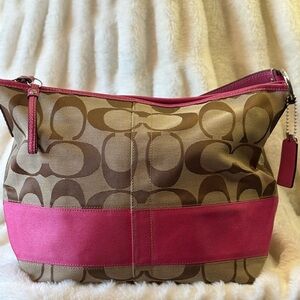 Coach Pink and Brown Signature Shoulder Bag